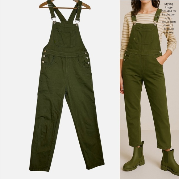 Frnch Paris Denim bib overalls XS Olive French Girl Chic Parisian Style Boho - Picture 1 of 7